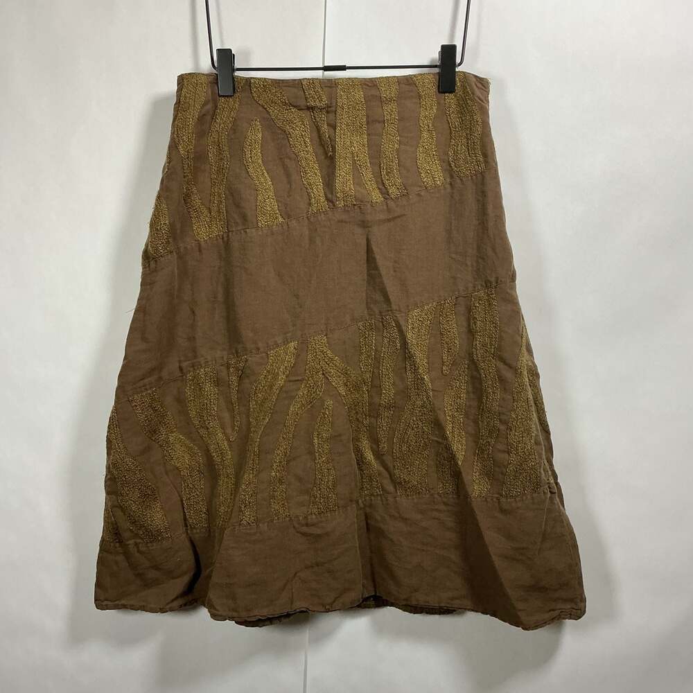 J.Jill Brown Linen Blend Skirt with Embroidered Zebra Pattern